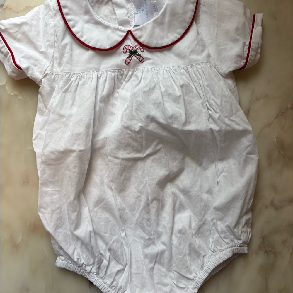 Little English White Romper with Red Piping